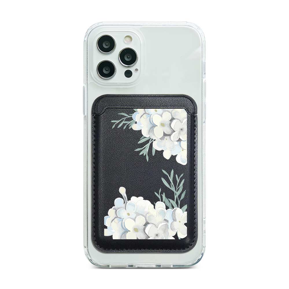 [Ready] Watercolor White Hydrangea Magnetic Pocket Wallet