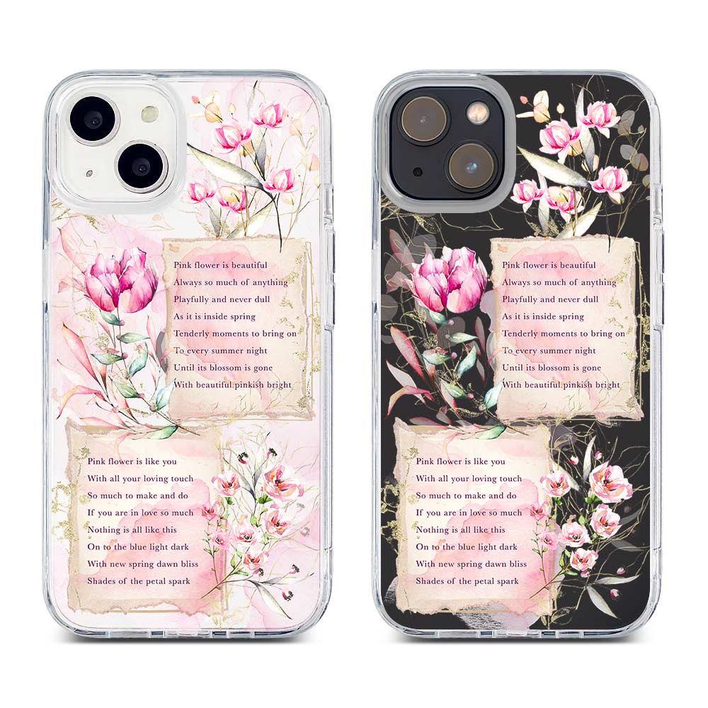 [READY] Beautiful Pink Flower Hybrid Crystal Case iPhone 14)